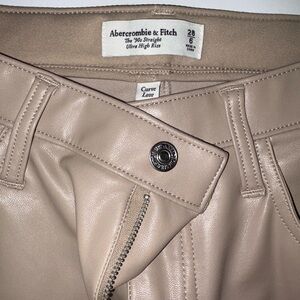 Abercrombie & Fitch Beige High-Rise Faux Leather Pants